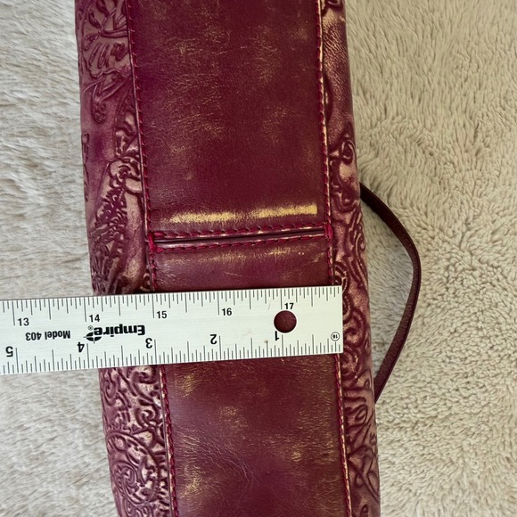 Kisslock Shoulder Bag Tooled Leather Paisley Purple Gold Satchel Boho Whimsygoth - Picture 7 of 9
